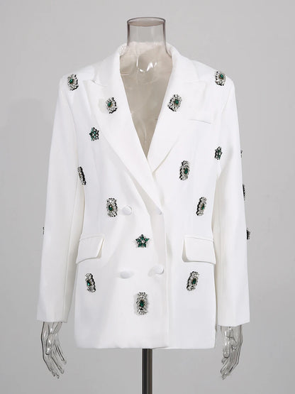 TWOTWINSTYLE Solid Loose Spliced Bead Luxurious Blazers for Women Lapel Long Sleeves Nobility Blazer Female Autumn Fashion New