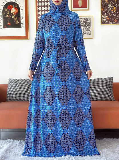 2025 Floral Ramadan Muslim Dress Solid Color Khimar Kaftan Abaya Robe with Attached Hijab Middle East Prayer Garment for Women - AMULET RING STORE