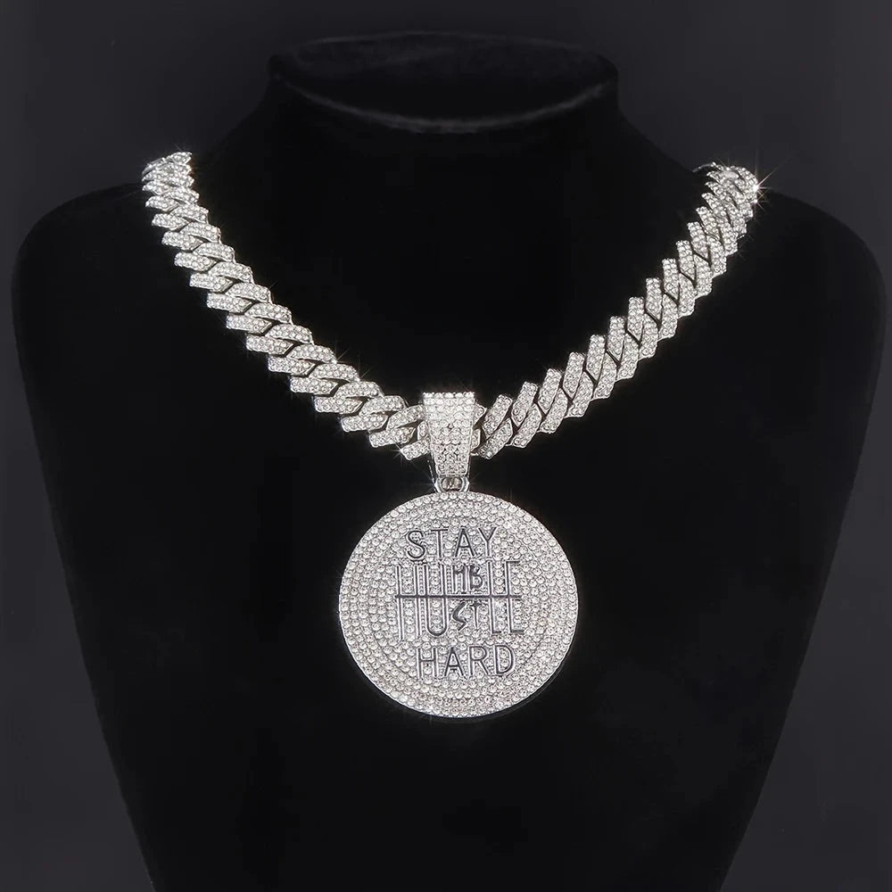 Men Women Hip Hop STAY HARD Pendant Necklace with 13mm Cuban Chain HipHop Iced Out Bling Necklaces Fashion Charm Jewelry USA - AMULET RING STORE