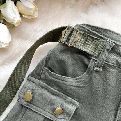 Women's Summer High Waisted Stretchy Denim Shorts Korean Cargo Style Slim Fit Ultra Short Hot Pants with Large Pockets for Dance