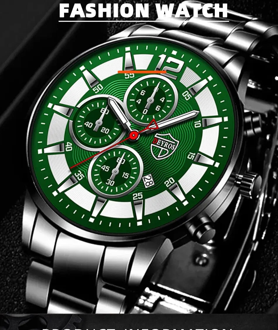 Fashion Men Stainless Steel Watch Luxury Calendar Quartz Wrist Watch Mens Business Watches for Man Luminous Clock - AMULET RING STORE