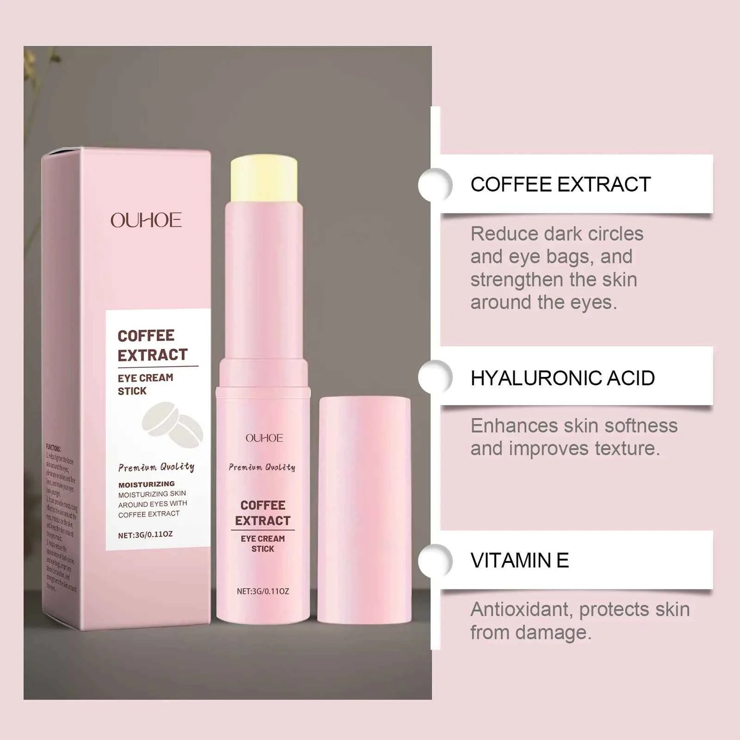 Caffeine Eye Cream Stick Lifting Firming Brighten Eyes Skin Fade Fine Lines Anti Puffiness Hydrating Moisturizing Eye Care Cream