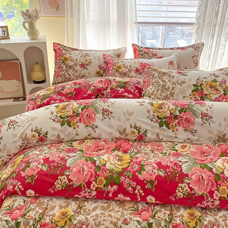 Floral Duvet Cover Set with Zipper Closure - 3 Piece Bedding Set Includes 1  Duvet Cover and 2 Pillowcases