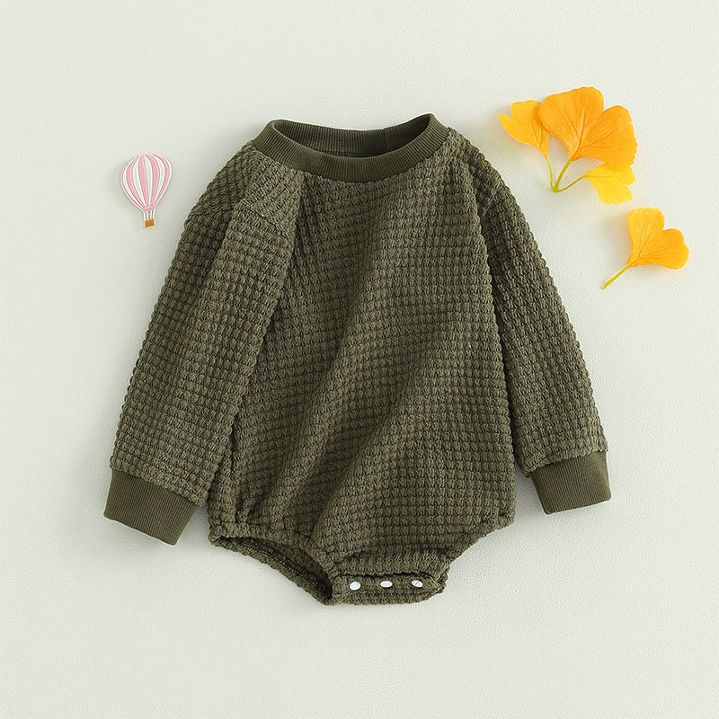 2023-06-23 Lioraitiin 0-18M Baby Boys Autumn Winter Bodysuit Casual Jumpsuit Infant Solid Long Sleeve Crew Neck Jumpsuit - AMULET RING STORE
