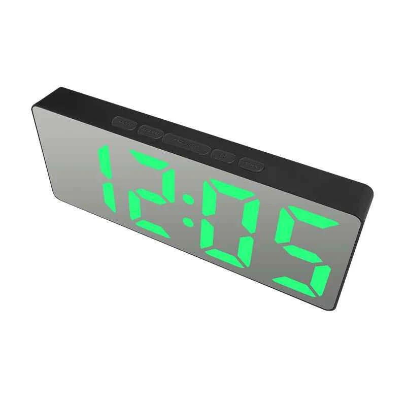 Curved Screen Clock Digital Led Alarm Clock with Temperature Display Large Mirror Clock Snooze Bedside Table Clock Room Decor