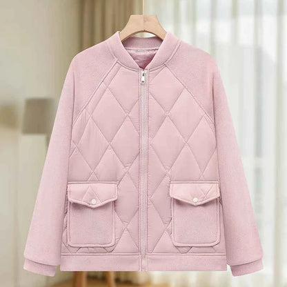 Women Padded Jacket round neck Long Sleeves patchwork coat Winter Warm Top Outerwear
