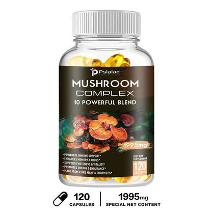 Mushroom Complex Capsules - with Lions Mane, Chaga, Reishi, Cordyceps - Support Immune System, Memory, Focus and Relieve Stress