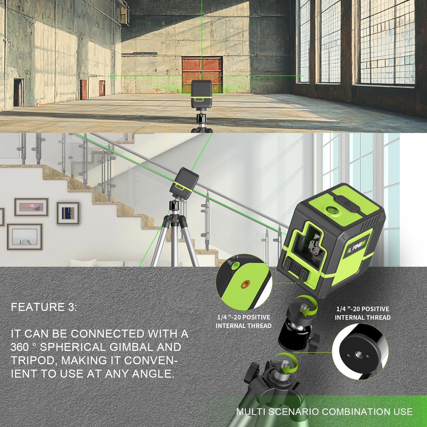 Lfine Laser Level 2 Lines with Tripod professional Level Laser Horizontal Vertical Nivel Laser automatic  360°Self-Leveling Tool