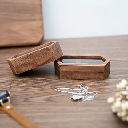 Ring Box Jewelry Storage Engagement Wedding Ceremony Ring Customize Proposal Ring Rustic Wedding Gift for Girl Walnut Wood - AMULET RING STORE