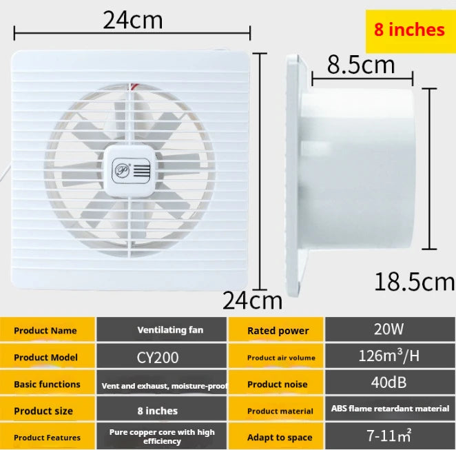 220V 4/6/7inch 110/150/180mm silence Ventilating Strong Exhaust Extractor Fan for Window Wall Bathroom Toilet Kitchen Mounted - AMULET RING STORE