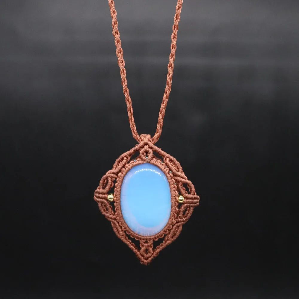 Natural Stones Tear Water Drop Pendant Crystals Healing Handmade Thread Rope Wrap Braided Macrame Chain Necklace Jewelry Gifts - AMULET RING STORE