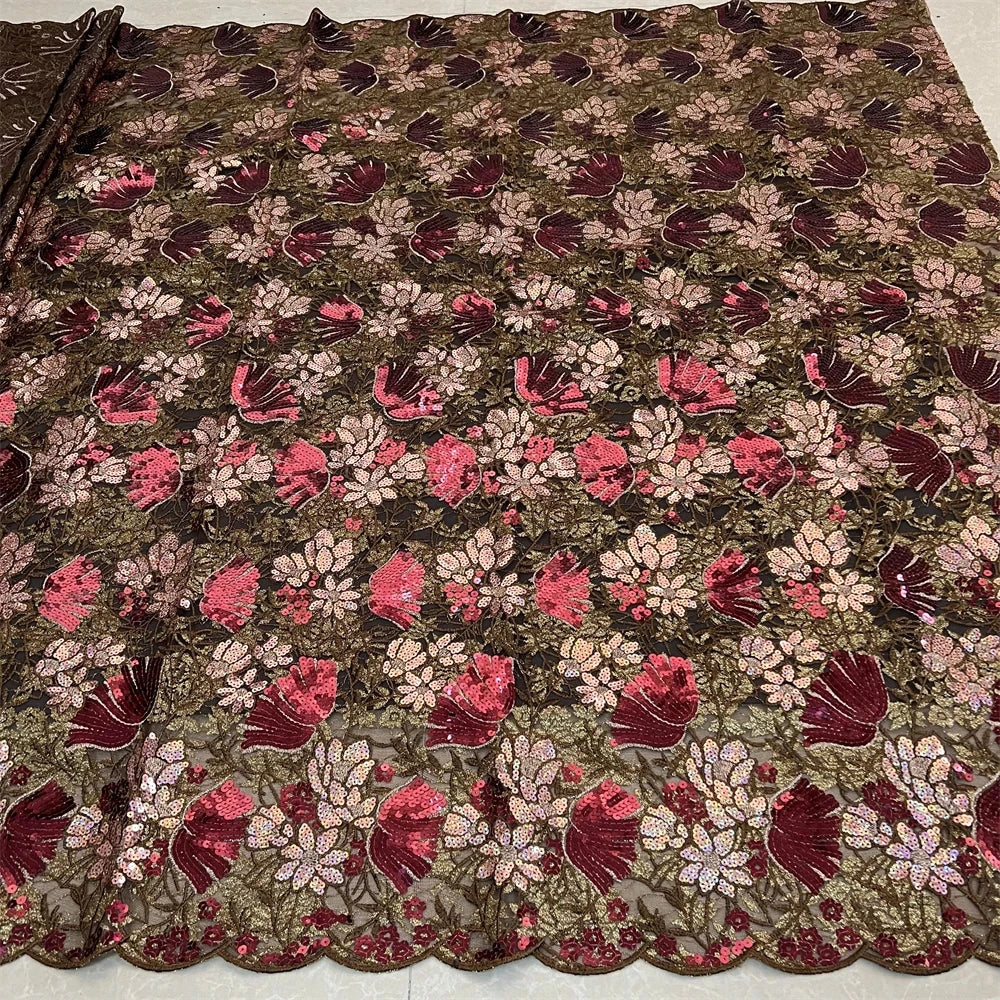 2025African Nigerian French Guipure Tulle Lace Fabric 3DSequins Beaded Embroidery for Luxury Wedding Party Evening Dresses 5Yard