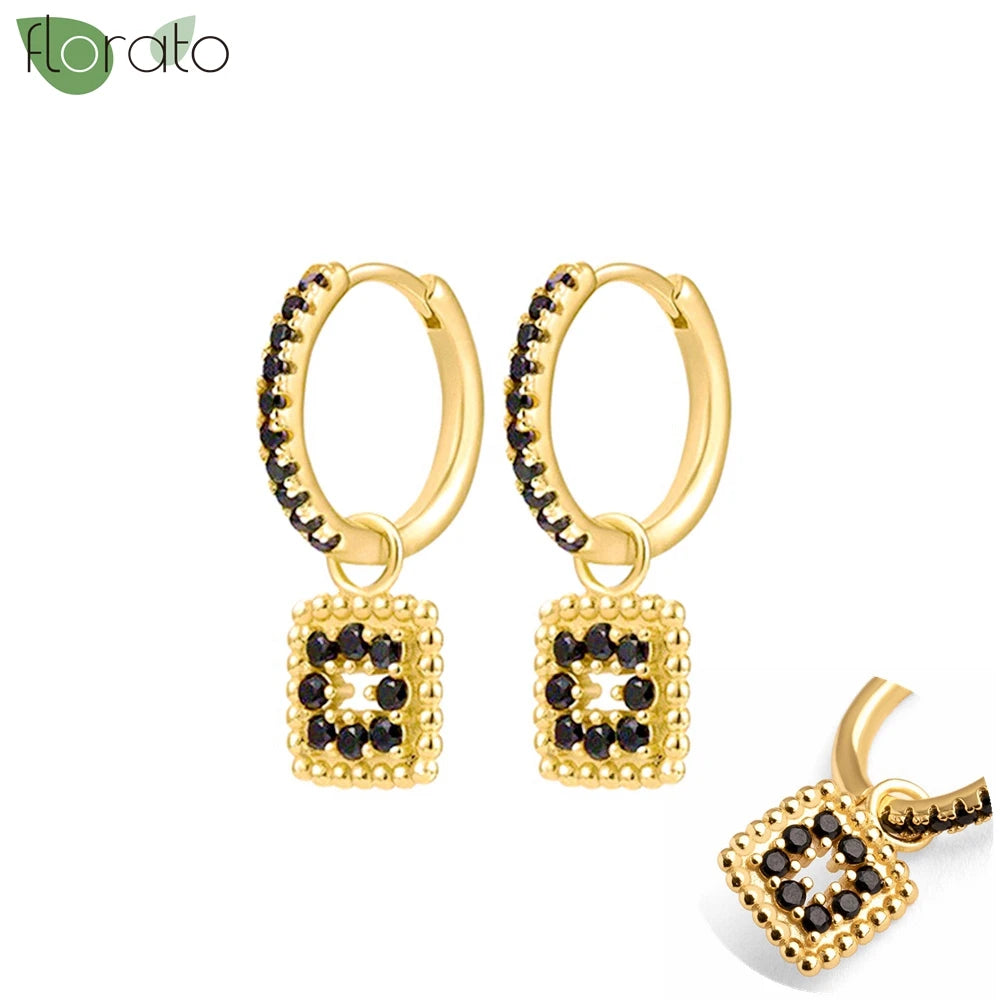 925 Sterling Silver Needle Fashion Round Pendant Small Earrings Luxury Gold Hoop Earrings for Women Premium Black Jewelry Gifts - AMULET RING STORE