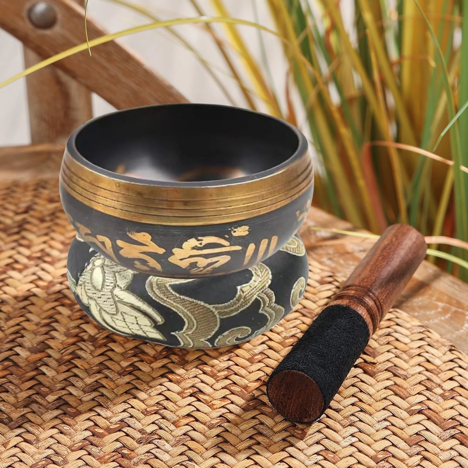 Tibetan Singing Bowl Set Lotus Unique Gift Helpful for Meditation Yoga Relaxation Chakra Healing Prayer and Mindfulness - AMULET RING STORE