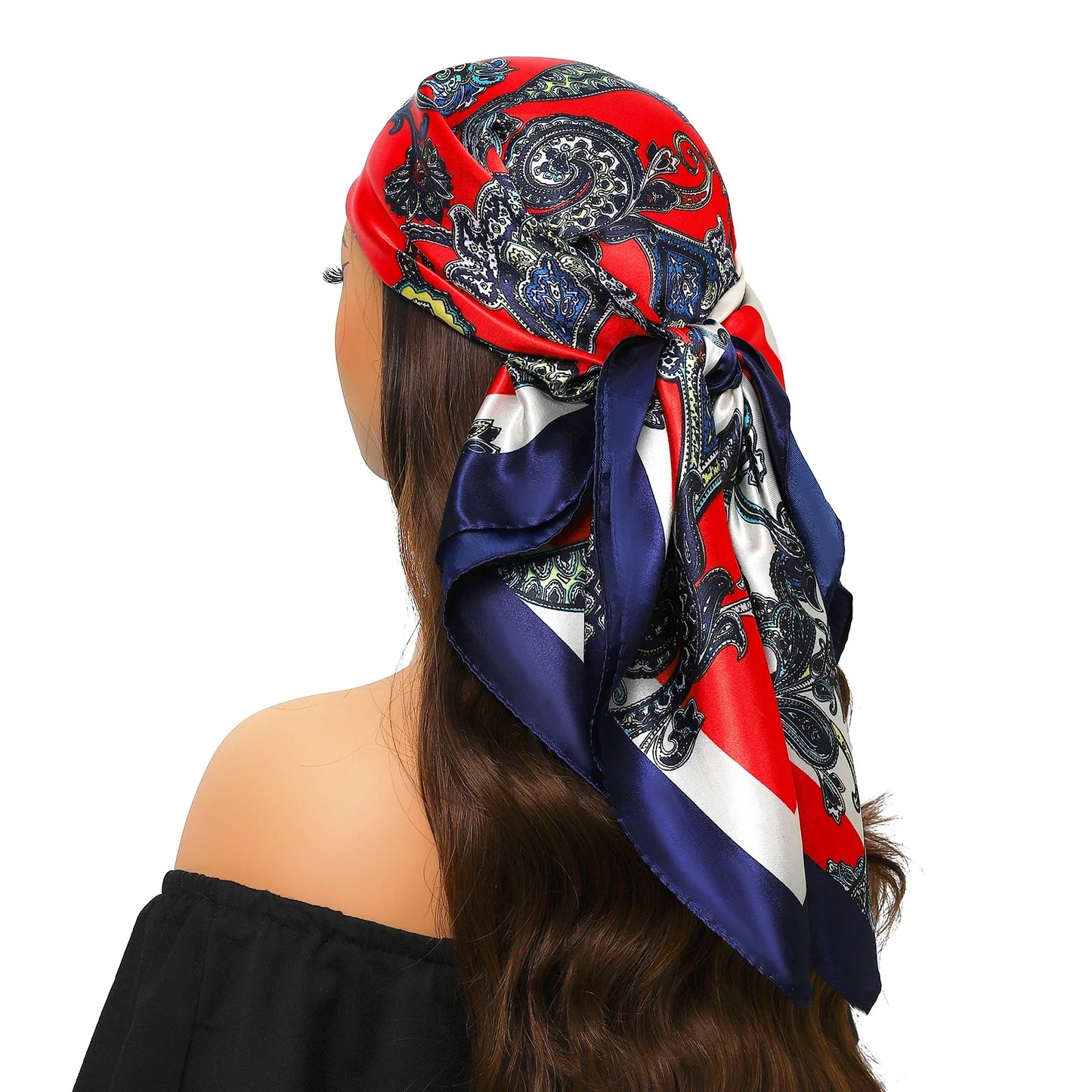 Head Scarf Women Luxury Brand Square 90*90cm Silk Foulard Satin Bandana Cheveux Soft Neckerchief Hijab Hair Scarves For Ladies - AMULET RING STORE