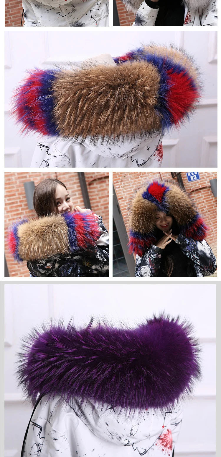 Raccoon Fur Collar 100% Real Fur Fashion Scarves For Ladies Neck Warmer Women Winter Natural Fur Scarf Decor White Fur Scarf