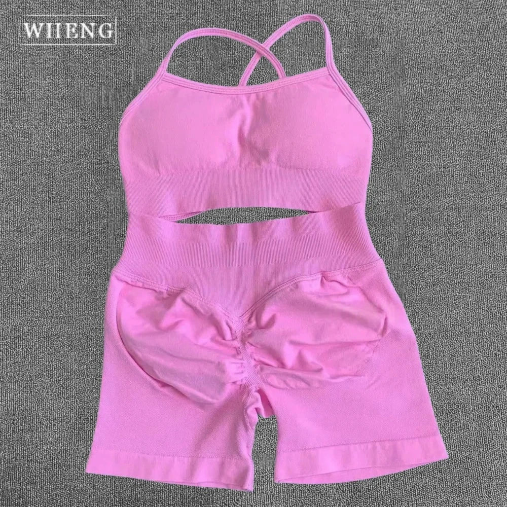 WHENG Peach Hip Lifting Suit Back Cross Sports Bra Shockproof Bra Quick Drying Shorts Set Gym Fitness Running Yoga Suit