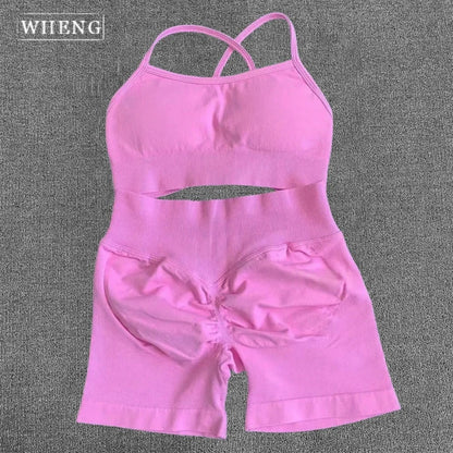 WHENG Peach Hip Lifting Suit Back Cross Sports Bra Shockproof Bra Quick Drying Shorts Set Gym Fitness Running Yoga Suit