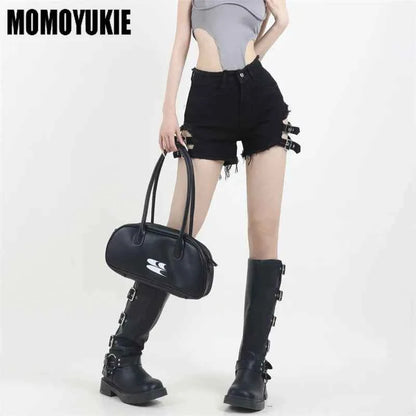 2023 Summer Vintage Trend Hot Girls Harajuku High Waisted Irregular Denim Shorts Goth Rock Sexy Women Shorts Slimming Versatile