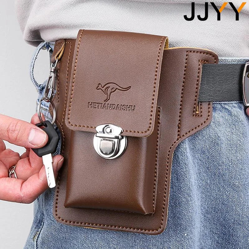 Men Leather Vintage Pack Waist Bag Belt Clip Phone Holster Travel Hiking Cell Mobile Phone Case Cover Belt Pouch Purse Belt - AMULET RING STORE