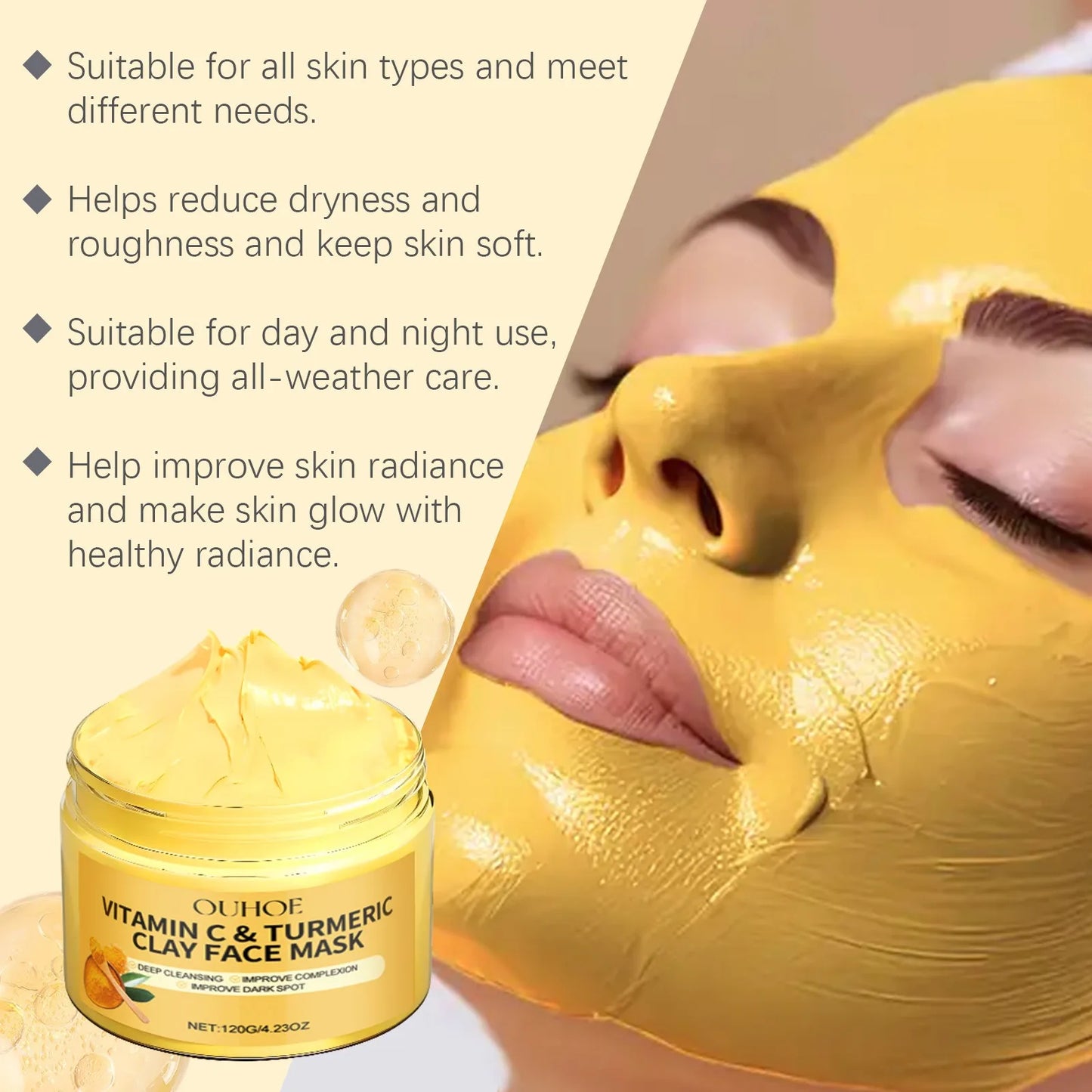 Vitamin C Exfoliating facial mask Turmeric Exfoliating facial mask Improve Pore Deep Cleaning facial mask Apply facial mask - AMULET RING STORE