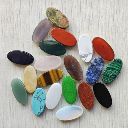 Fashion Mix natural Stone oval cabochons beads diy Jewelry accessories making 15x30mm Wholesale 20pcs/Lot fast shipping - AMULET RING STORE