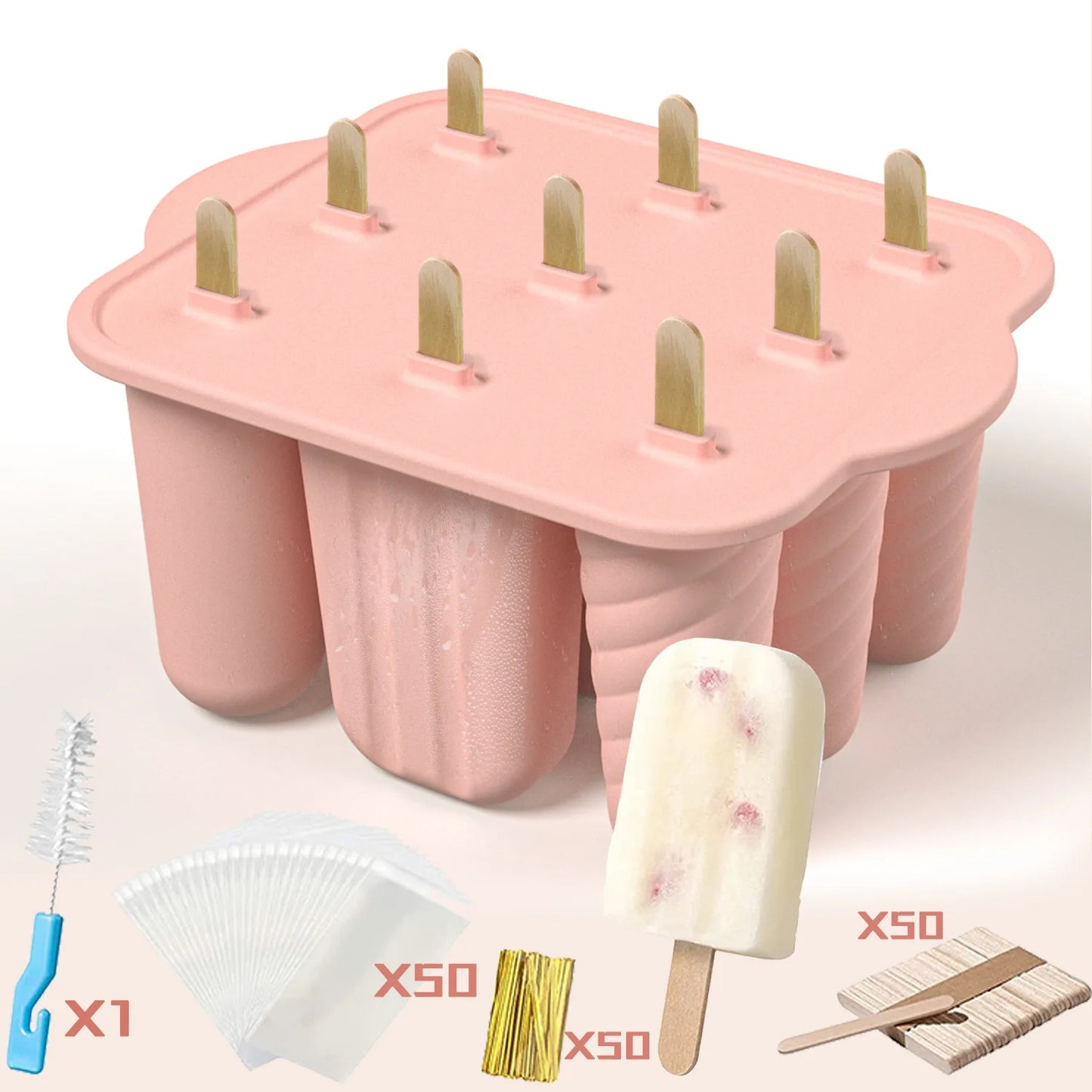Summer DIY Ice Cream Tools With Wooden Sticks Silicone Popsicle Molds Set Kitchen Accessories Quench Thirst Snacks for Children - AMULET RING STORE