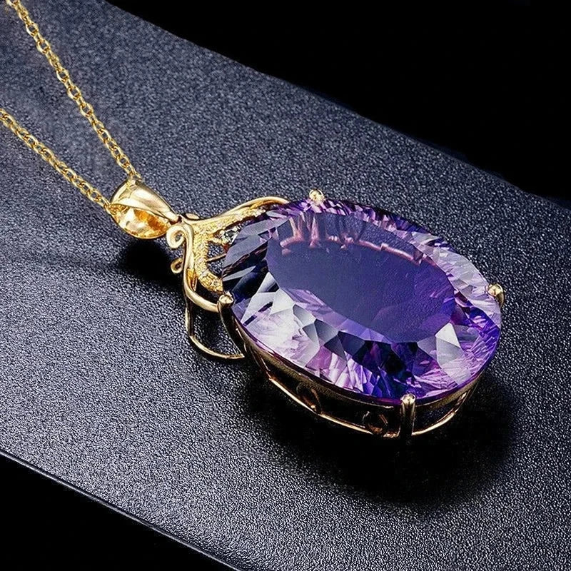 CAOSHI Simple Trendy Pendant Necklace for Lady Temperament Charming Jewelry with Bright Purple Zirconia Luxury Accessories Gift - AMULET RING STORE