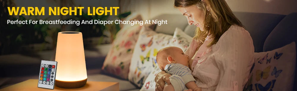 13 Color LED Changing Night Light RGB Remote Control Touch Dimmable Lamp Portable Table Bedside Lamp USB Rechargeable Night Lamp - AMULET RING STORE