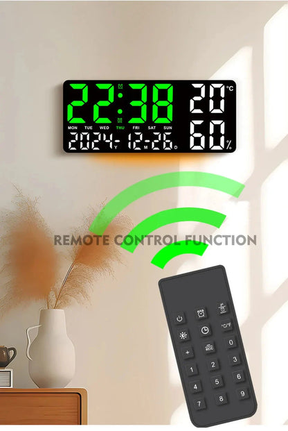 Digital Wall Clock with Atmosphere Lights Remote Control TEMP Humidity Display LED Large Table Clock Multifunctional Alarm Clock