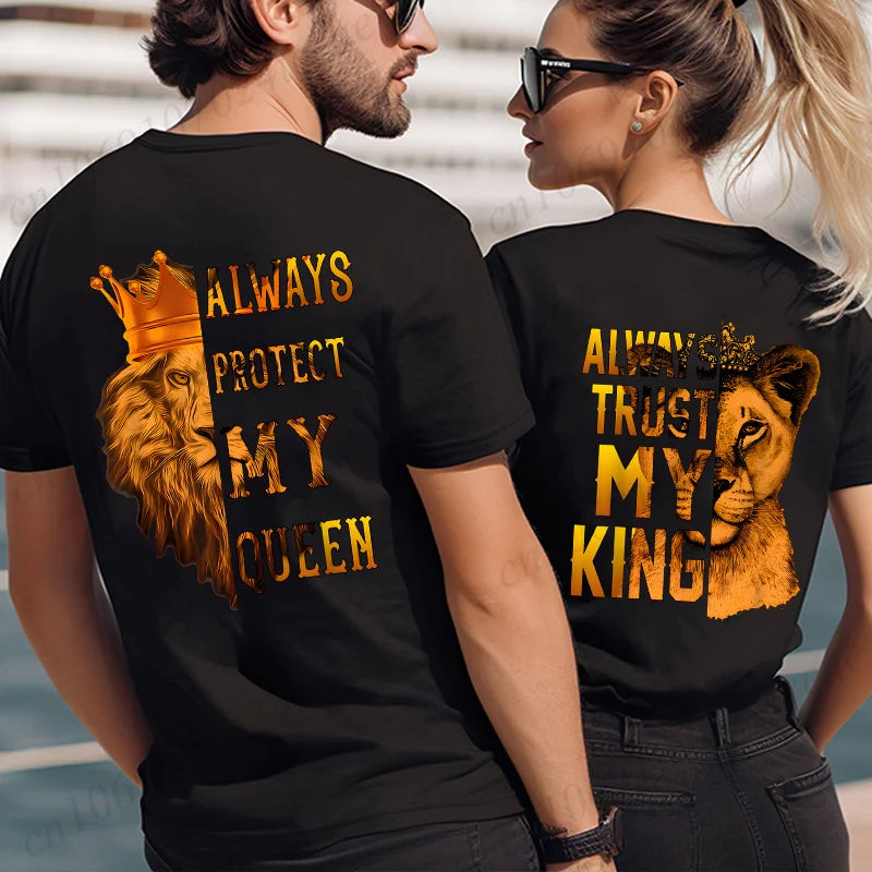 Fashion Valentine's Day Tees Shirt Lion Animal Back Print Graphic Y2k Tops Lover Couples Matching T-shirt Men & Women Clothing - AMULET RING STORE