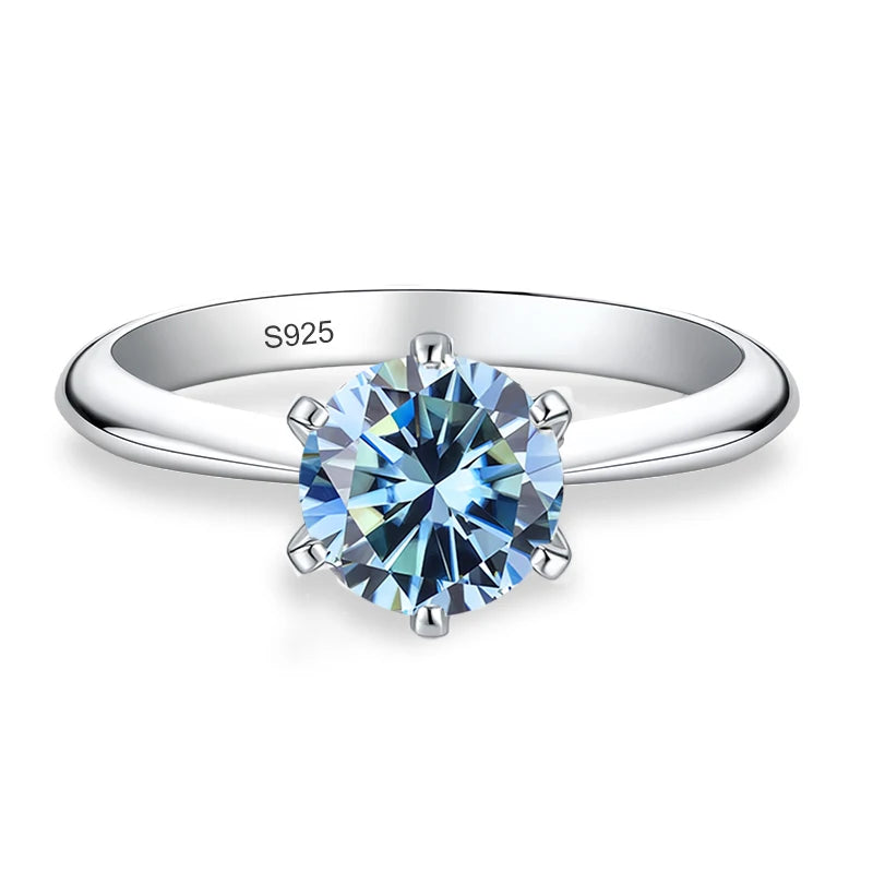 NeeTim 0.5ct 1ct 2ct 3ct Blue Pink Purple Black Moissanite Rings for Women Sterling 925 Silver Wedding Party Band Woman's Ring