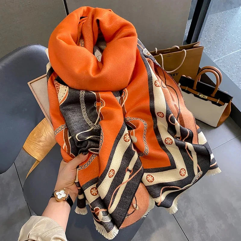 Luxury Scarf Women Winter Cashmere Shawls Wraps Thick Warm Lady Travel Stole Bufanda Hijab Fashion Print 2023