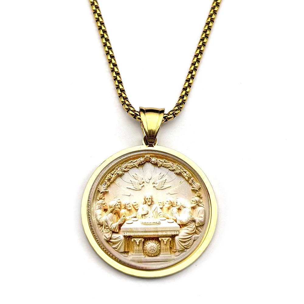 Thirteen Apostles Of Judaism Glass Pendant Necklace For Women Men Stainless Steel Gold Color Chain The Last Supper Jewelry Gift
