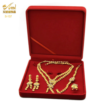 ANIID Dubai Plated Jewelry Set For Women Indian Earring and Necklace Nigeria Moroccan Bridal Accessorie Wedding Bracelet Gifts