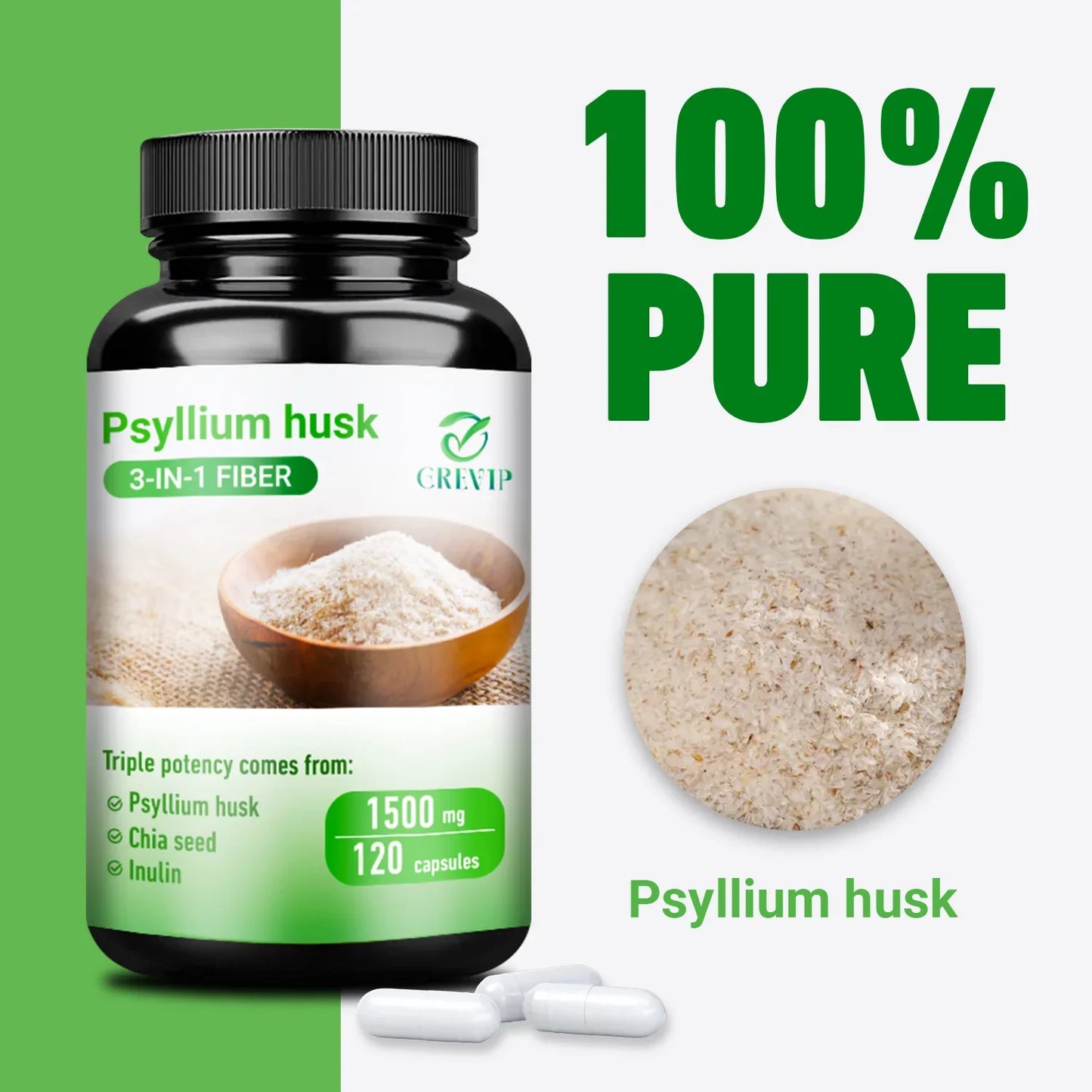 Psyllium Husk - Gut and Colon Cleanse Detox, Improve Metabolism, Relieves Gas, Bloating and Constipation - AMULET RING STORE