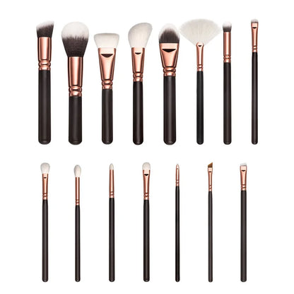 New Cangzhou15Pink Plaid Makeup Brush Set Rose Gold Wooden Handle Makeup Tools - AMULET RING STORE