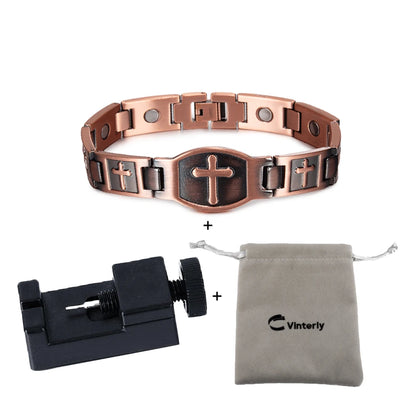 Cross Magnetic Bracelet Copper Energy 12mm Wristband Magnetic Bracelet Men Chain Link Vintage Masonic Ethnic Tribal Jewelry Men