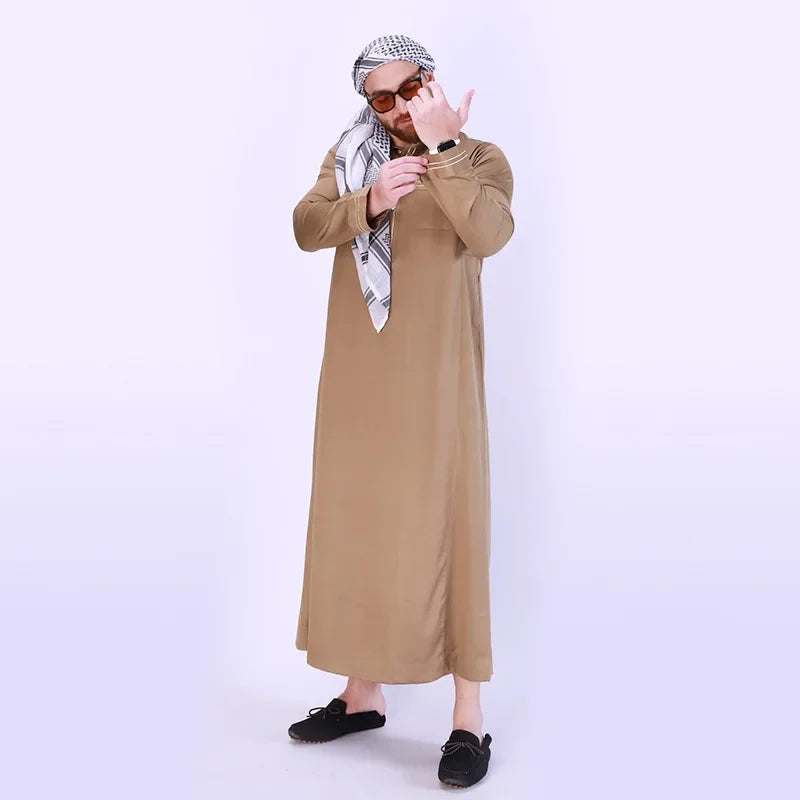 Men's New Long-sleeved Arab Robes Abaya Men's Robes in The Middle East Popular Muslim Men's Fashion Ethnic Long Clothing