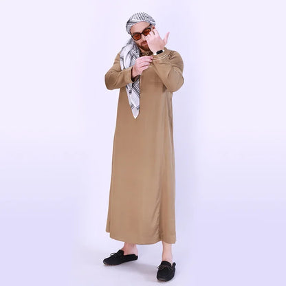 Men's New Long-sleeved Arab Robes Abaya Men's Robes in The Middle East Popular Muslim Men's Fashion Ethnic Long Clothing