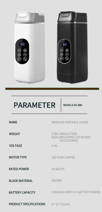 Portable USB Rechargeable Juicer Blender, Ice Crushing Fruit Juice Cup, Home & Outdoor Use, 12 Blades