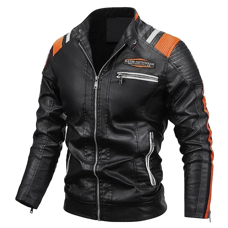 Men's Motorcycle Leather Jacket Standing Collar Coat Jacket Men's Leather Bomber Moto Jackets Baseball Collar PU Bike For Male