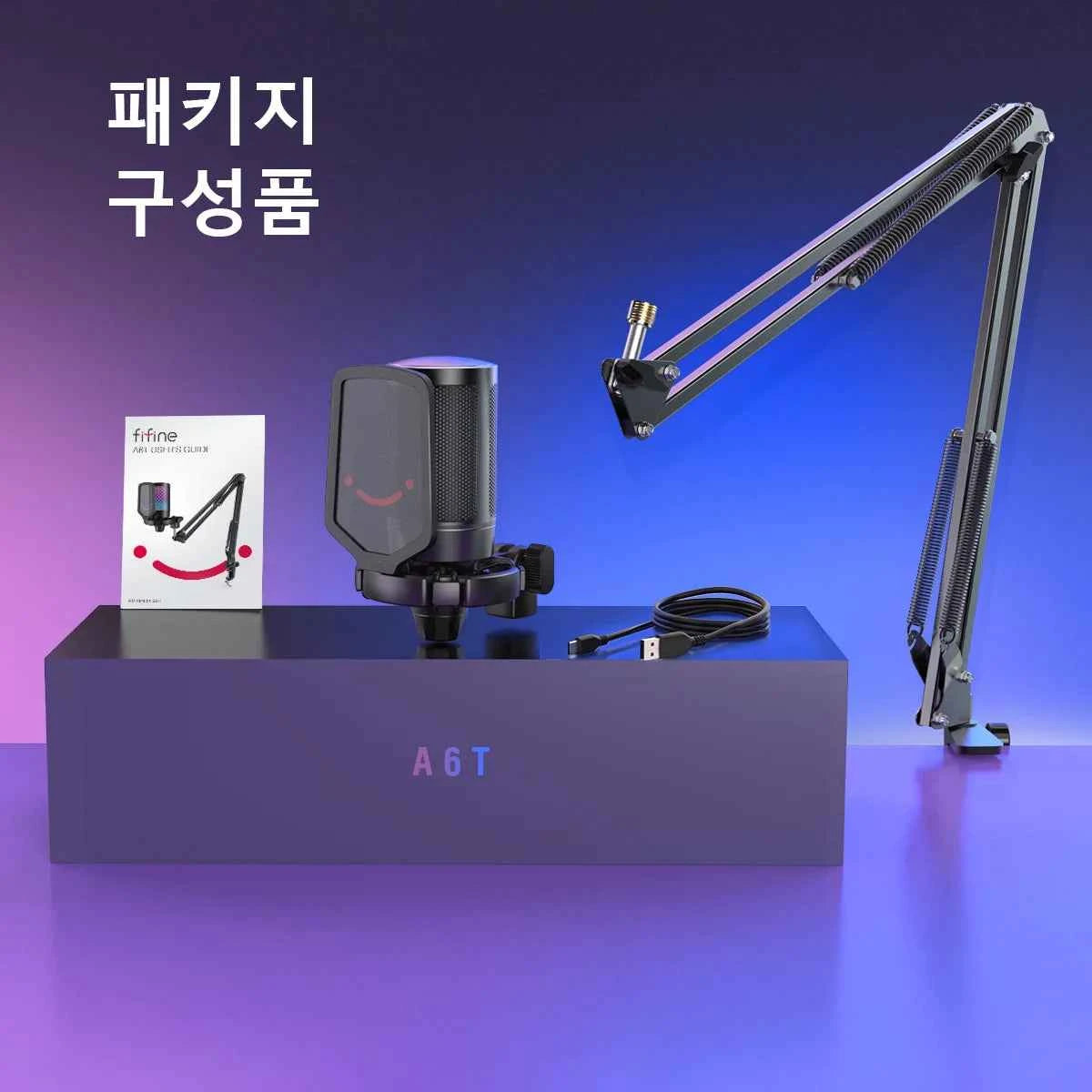 FIFINE USB Gaming Microphone Kit for PC,PS4/5 Condenser Cardioid Mic Set with Mute Button/RGB /Arm Stand,for Streaming Video-A6T