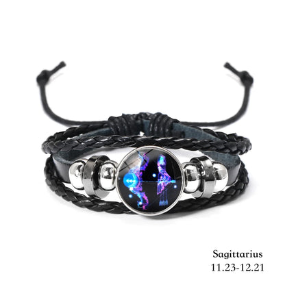 12 Constellation Zodiac Sign Charm Luminous Bracelets Men Women Vintage Multilayer Wrap Leather Bracelet Gift pulsera hombre