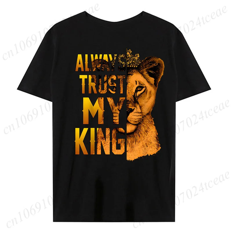 Fashion Valentine's Day Tees Shirt Lion Animal Back Print Graphic Y2k Tops Lover Couples Matching T-shirt Men & Women Clothing - AMULET RING STORE
