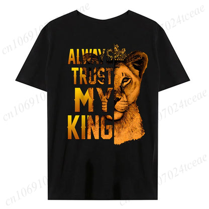 Fashion Valentine's Day Tees Shirt Lion Animal Back Print Graphic Y2k Tops Lover Couples Matching T-shirt Men & Women Clothing - AMULET RING STORE