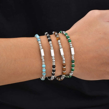 Trendy Unique Natural Stone Beaded Bracelet, Stainless Steel Chain Wristband Bracelet, Classic Tiger Eye Stone Jewelry for Men