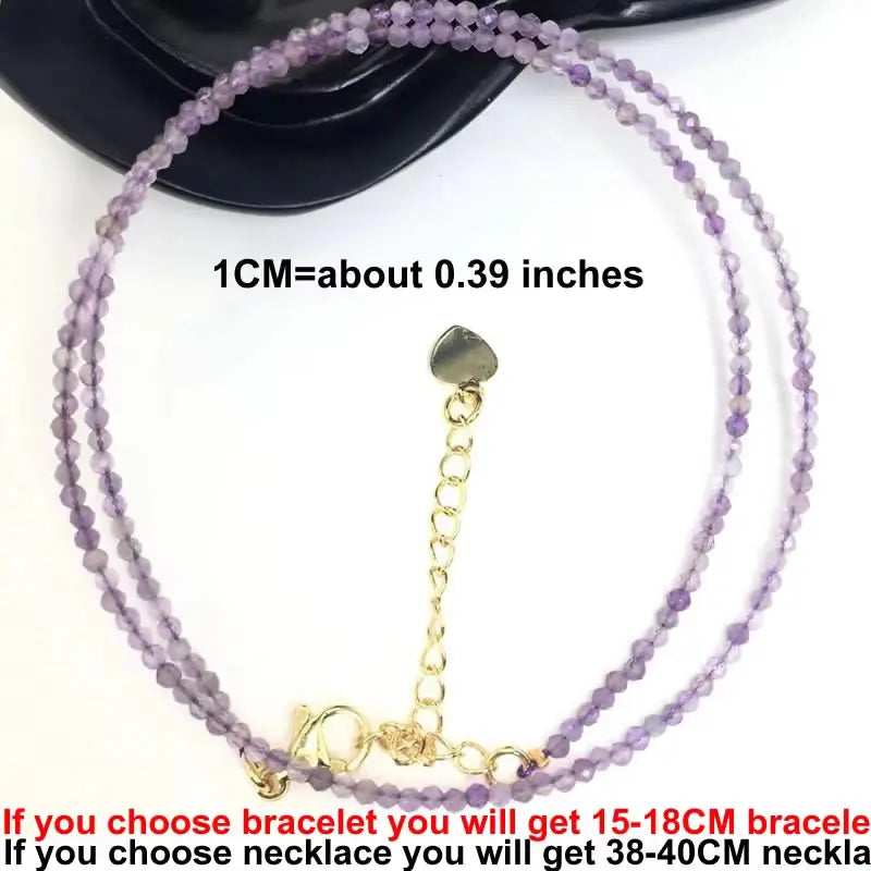 Fashion 2-3mm Faceted stone beads Necklace bracelet Pink Quartz Crystal zircon amethyst Choker Men Female Jewelry Party Gift - AMULET RING STORE