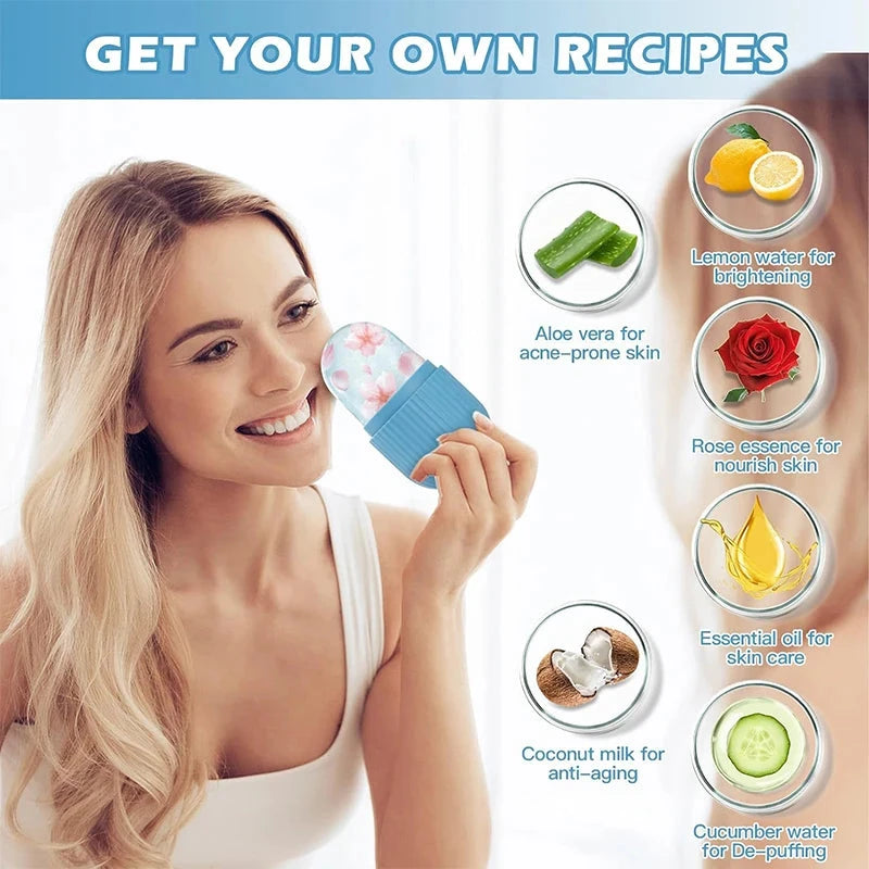 Silicone Cube Tray Shape Face Facial Ice Roller Massage Face Massage Roller Frozen Facial Reusable Ice Roller Beauty  Skin care