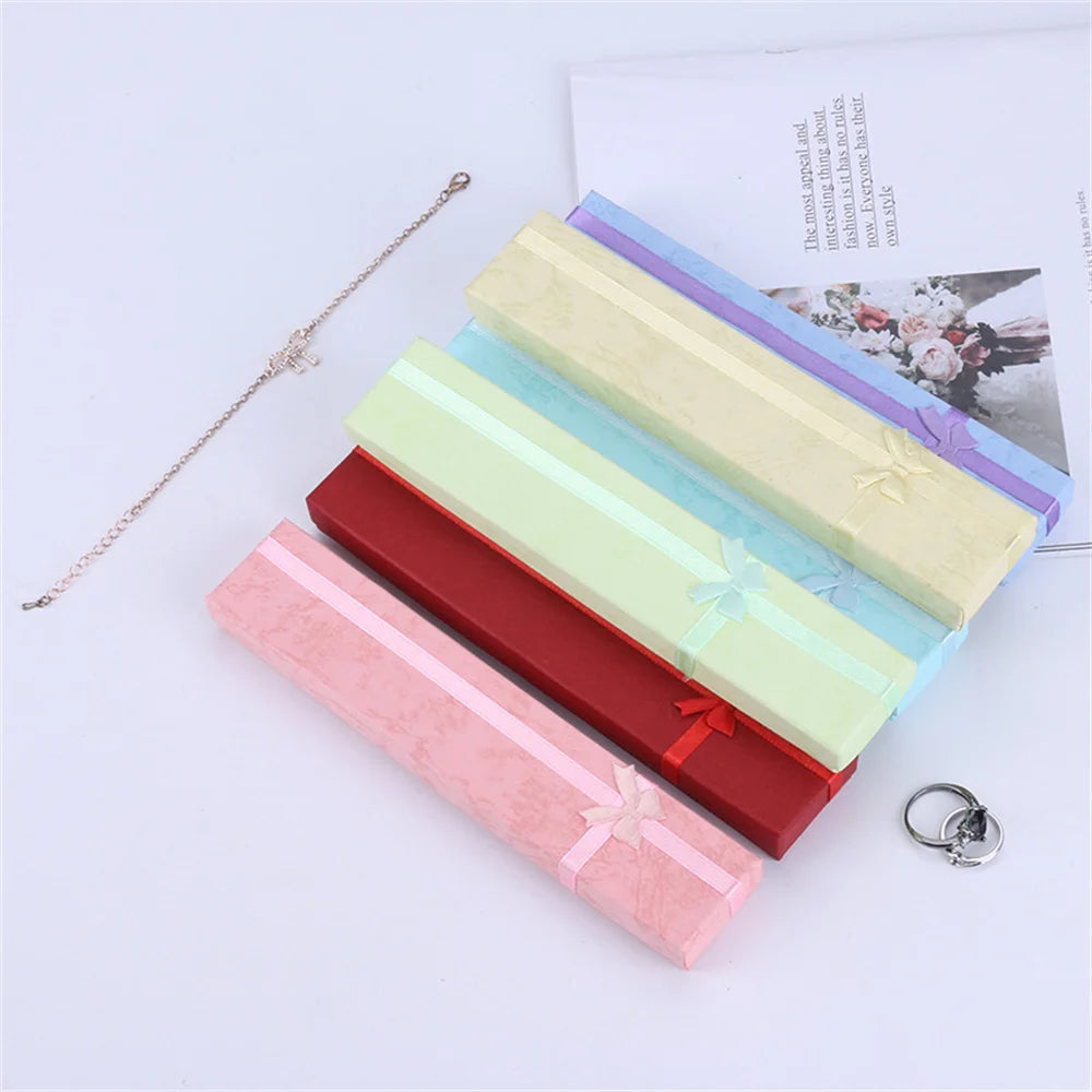 Long Jewelry Necklace Bracelet Box Storage Container Jewellery Box Packaging Bowknot Gift Display Paper Organizer Case Wholesale - AMULET RING STORE
